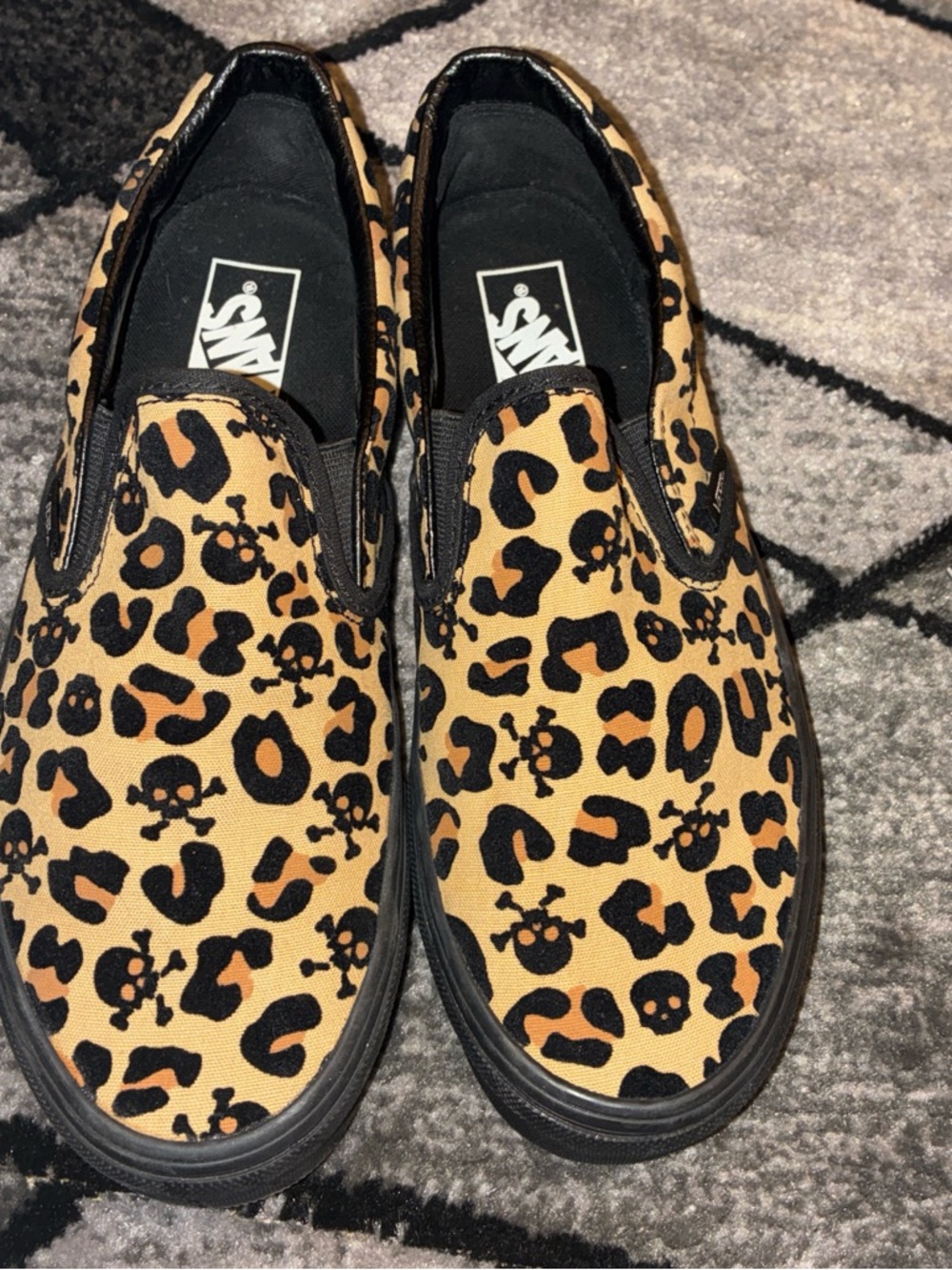 Vans Slip-On in Tan Leopard with Black Skull Accents